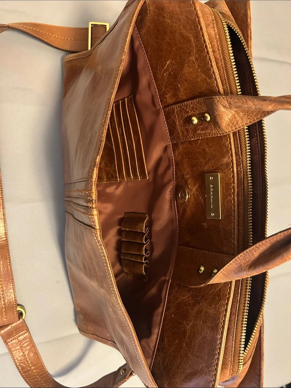 Brahmin Cognac Leather Double-Handle Tote with Adjustable Strap